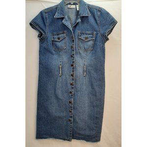 Faded Glory Women Size 14 Blue Jean Denim Dress Buttons Medium  Wash Frayed Hem